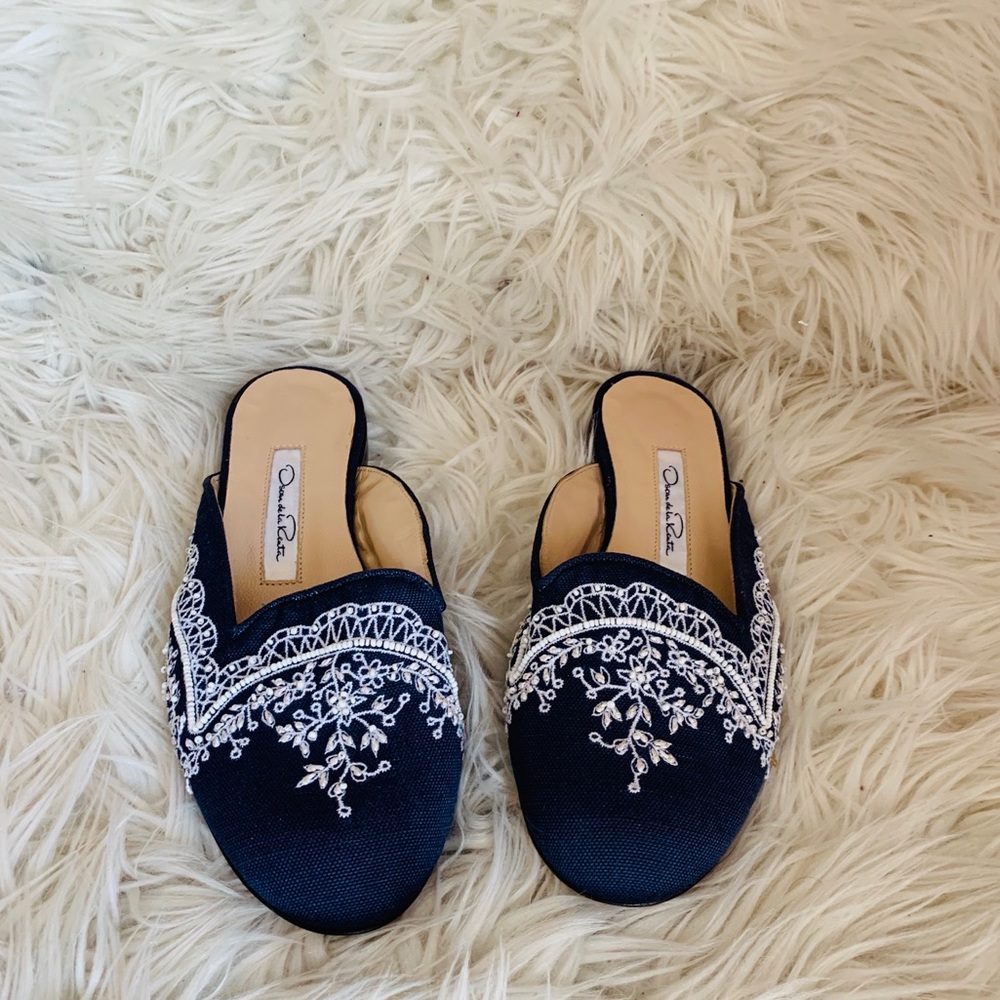 Auth Oscar de la Renta Elsa embroidered mules 7